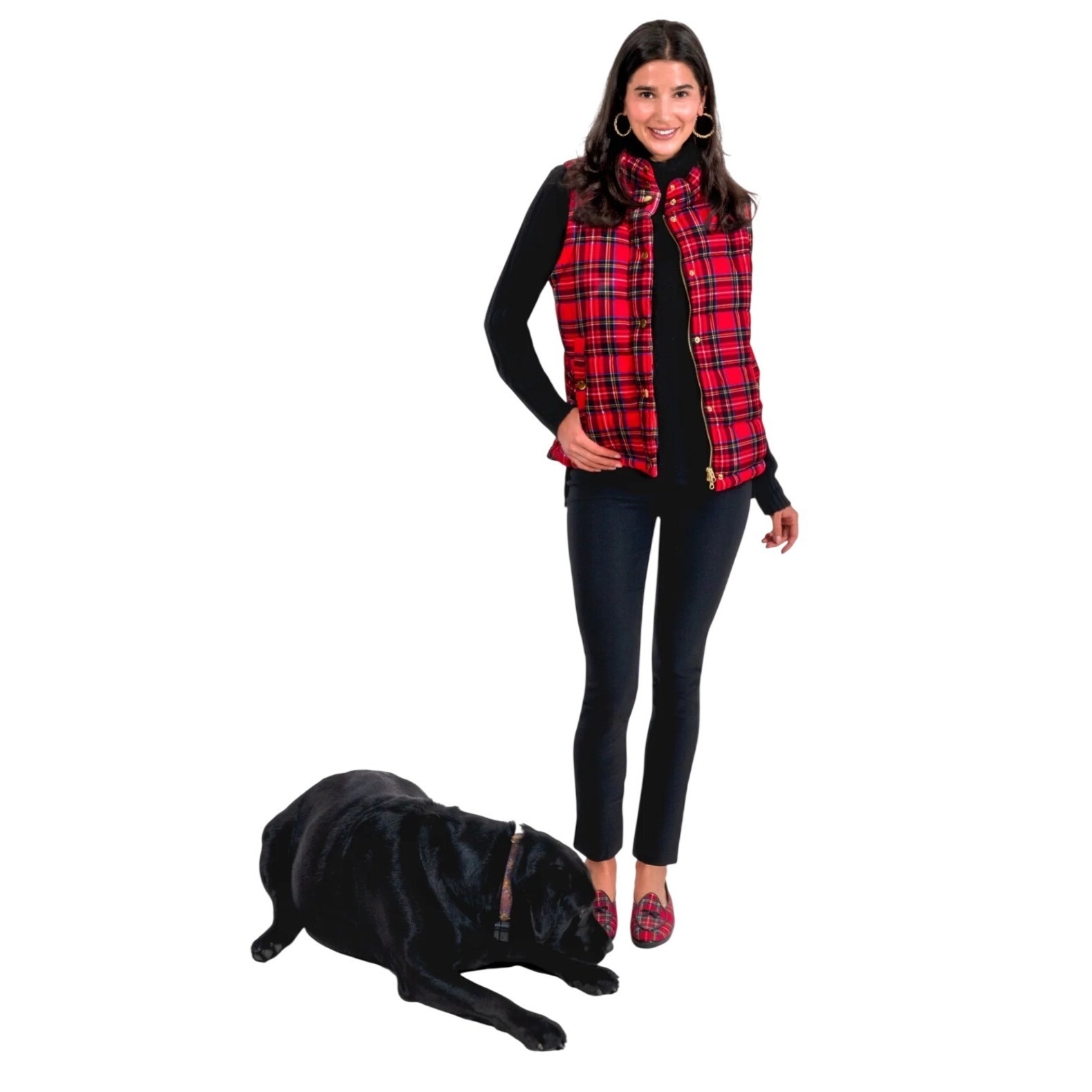 Gretchen Scott Reversible Puffer Vest Red Navy Tartan Plaid Quilted Sleeveless